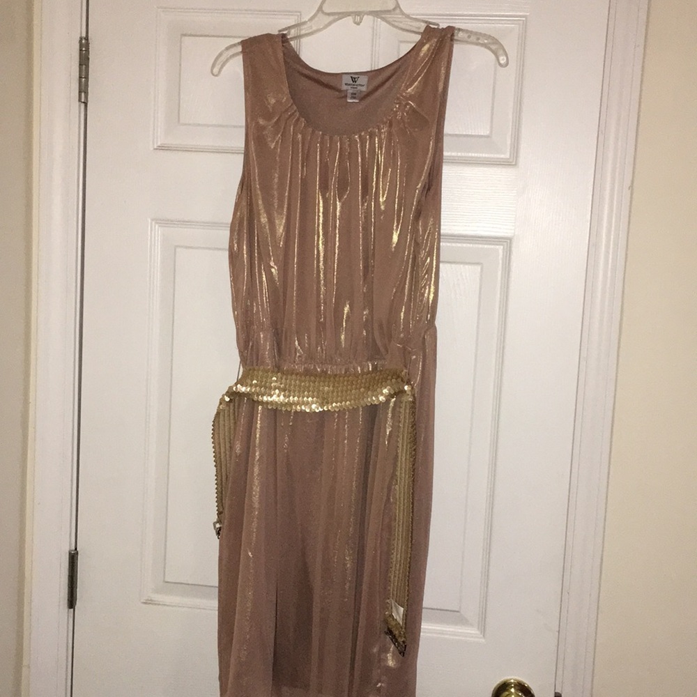 Worthington gold shimmer dress with belt